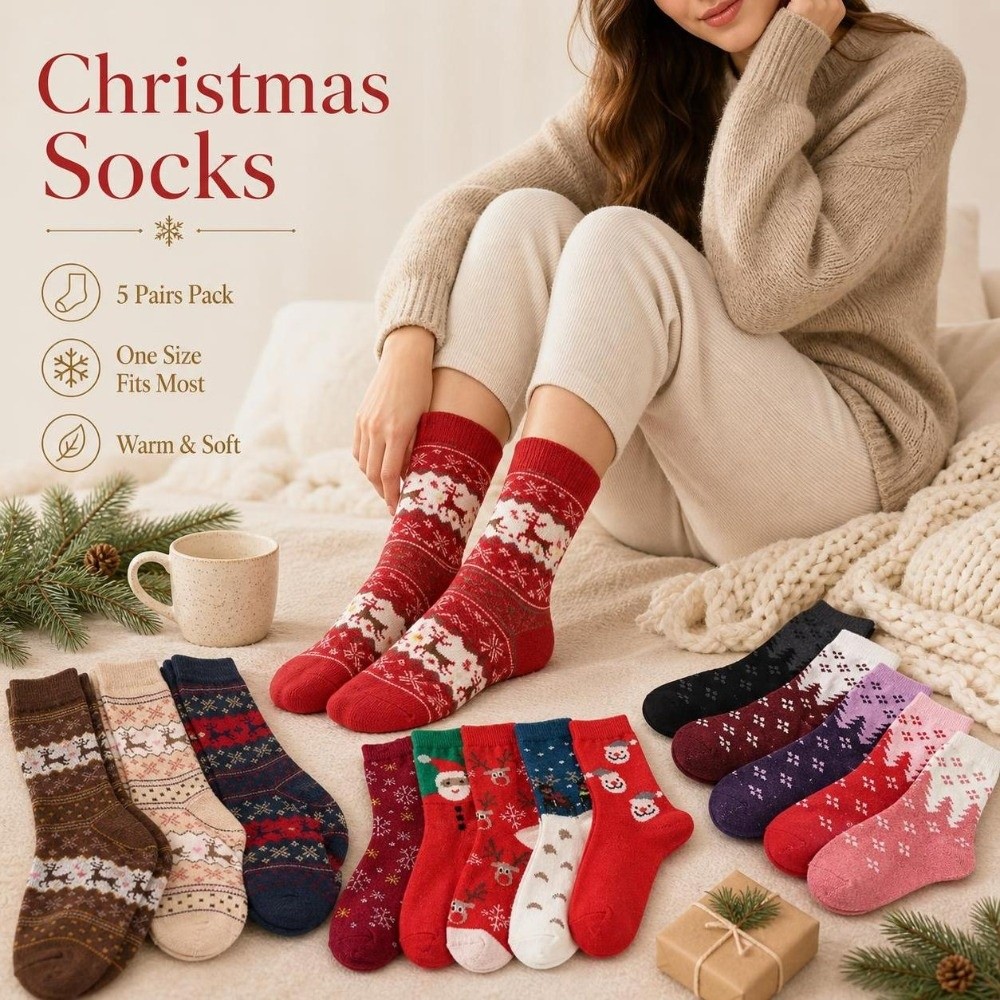 5pairs Thickened Christmas Rei - Thermal Sock Wool review and price